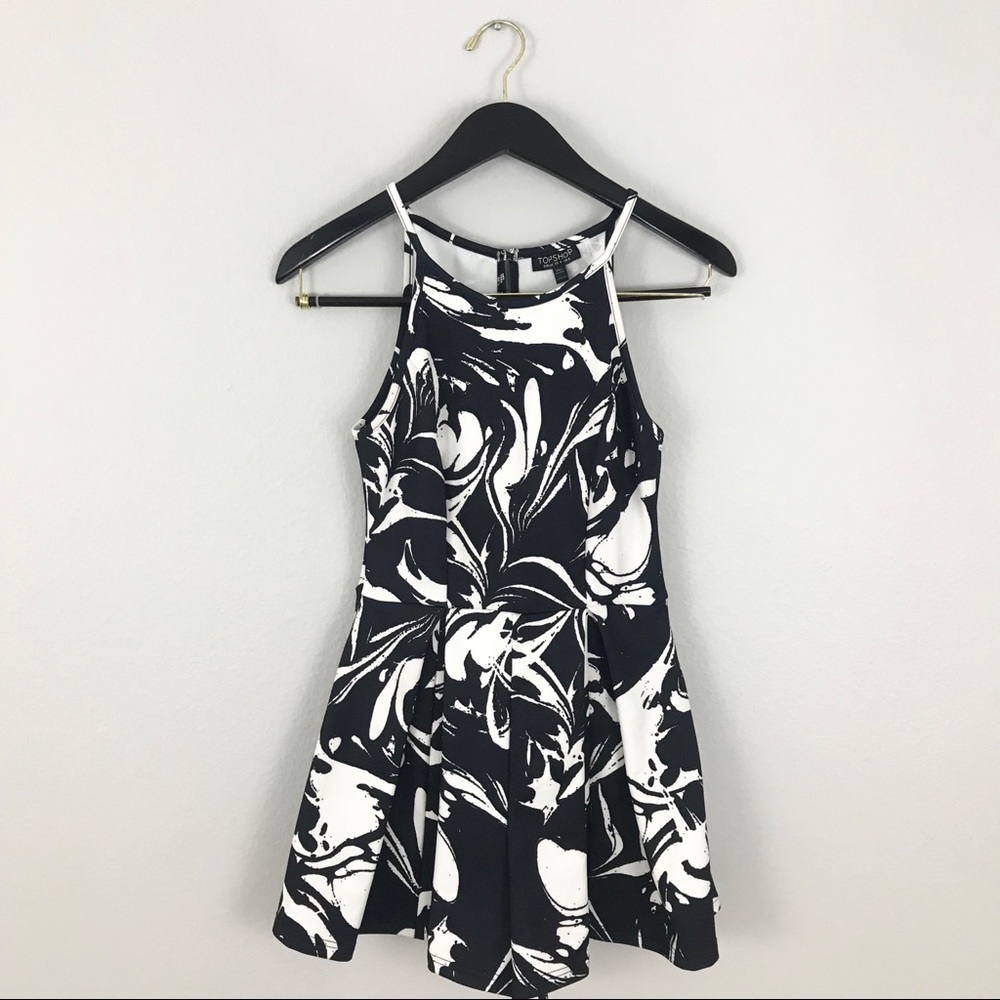 TOPSHOP 4 Romper Dress Floral Navy Blue White